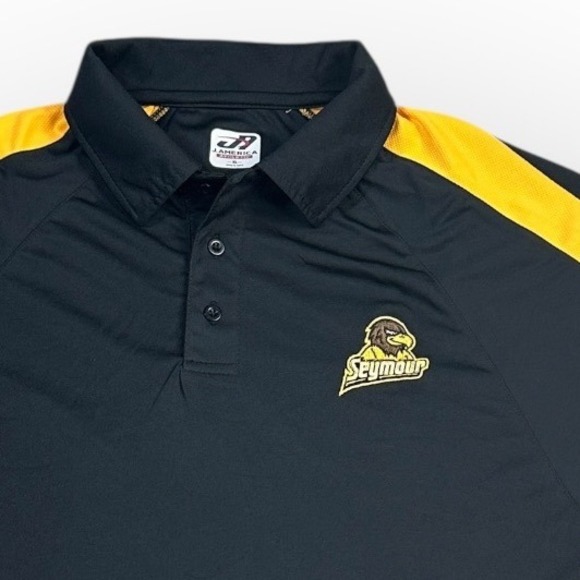 J America Athletic Seymour Polo Shirt Mens XL Black Gold Eagle Logo - Picture 1 of 9
